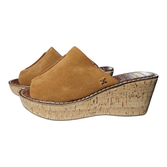 Sam Edelman Women’s Ranger Slide Cork Wedge Sandals Brown Suede Size 8M/38 - Picture 1 of 10